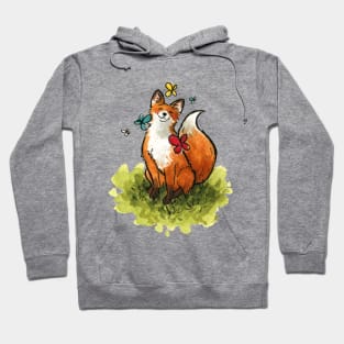 Fox with Butterlies Watercolor painting Hoodie